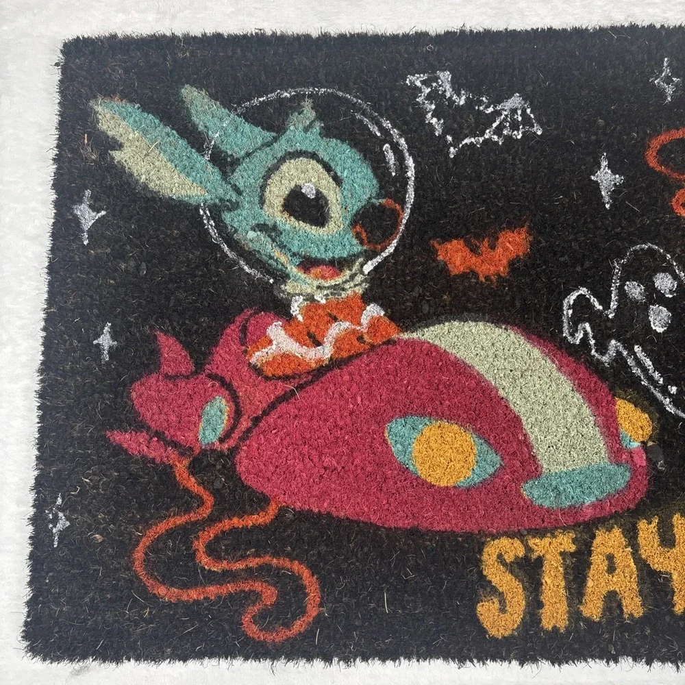 Disney Stitch Halloween Spooky Coir Door Mat 18x28 Black Yellow Red